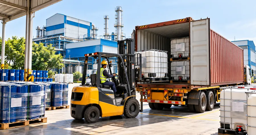 IBCs being loaded into an export container at the Crest plant